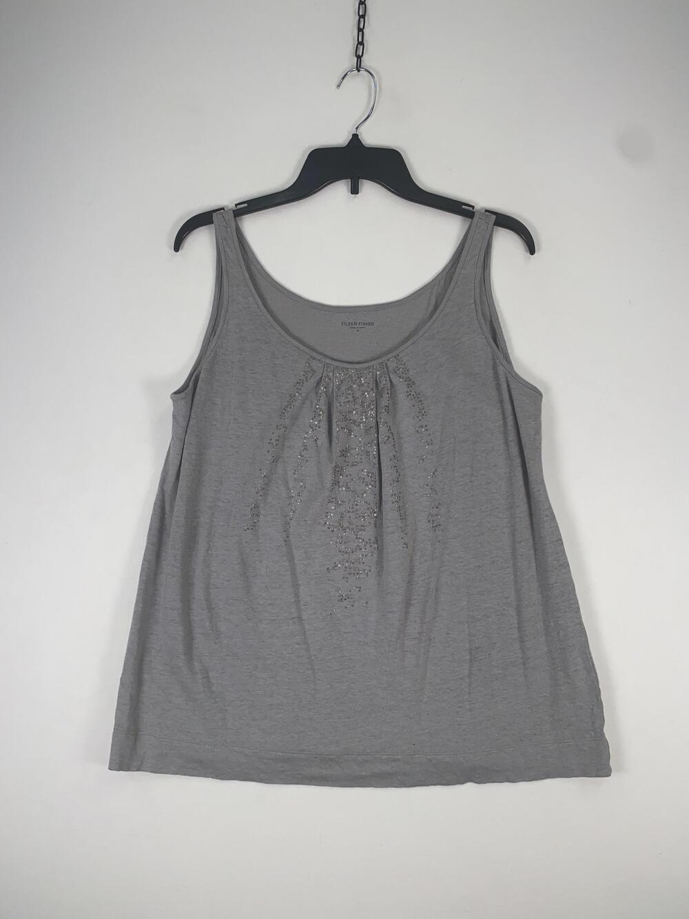 Eileen Fisher Tank Top Womens Medium Gray Sequin Scoop Neck 100% Linen Jersey